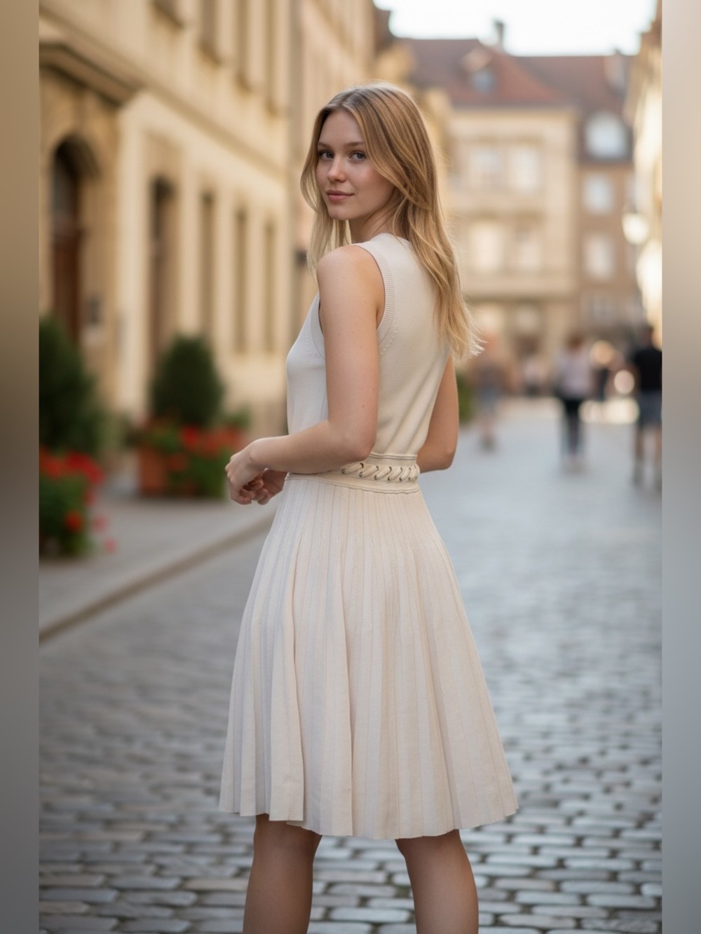 Michael Kors Ivory Knit Pleated Dress